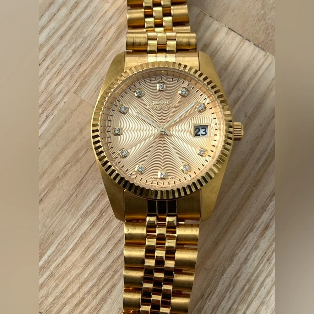 Rogue Signature Diamond Dress Watch Gold-Tone Dial, Case, Bracelet Date Window